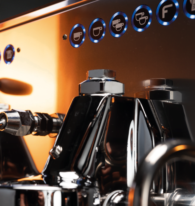 Siebträger-Kaffeemaschine Premo Classico Due– Nahansicht der Tasten für Kaffeeauswahl